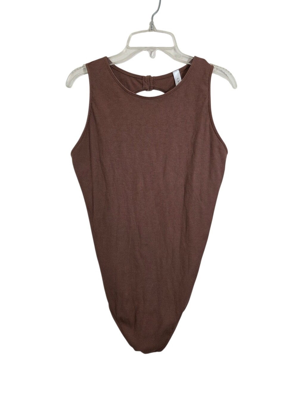 NWT Cacique Rib Open-Back Bodysuit Sleeveless Tan Brown Size 18 20 Boho Sexy